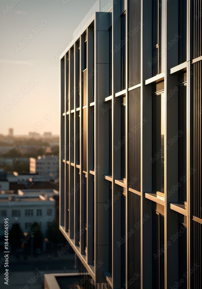 Fototapeta premium Modern Office Building Facade at Golden Hour