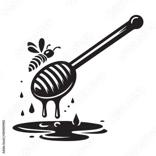 Honey Drizzle Dipper and Bee Silhouette Vector for Branding & Packaging