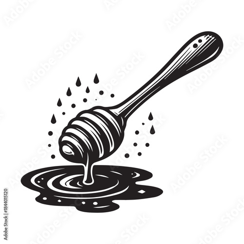 Honey Drizzle Dipper and Bee Silhouette Vector for Branding & Packaging