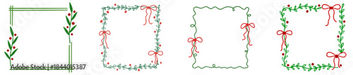 Christmas Botanical Frames Bundle — Square and Rectangle Holiday Borders with Evergreen Branches, Holly Berries and Winter Greenery