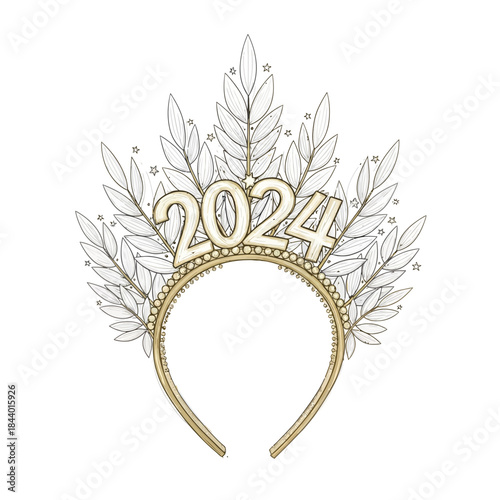Elegant new year headband with 2024 numbers and decorative foliage for celebrations