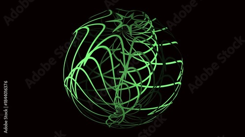 Green Neon Wire Orb Futuristic Abstract Motion Background