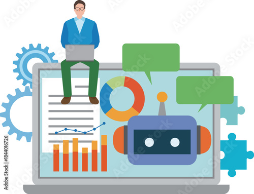 人工知能を使って仕事をする男性