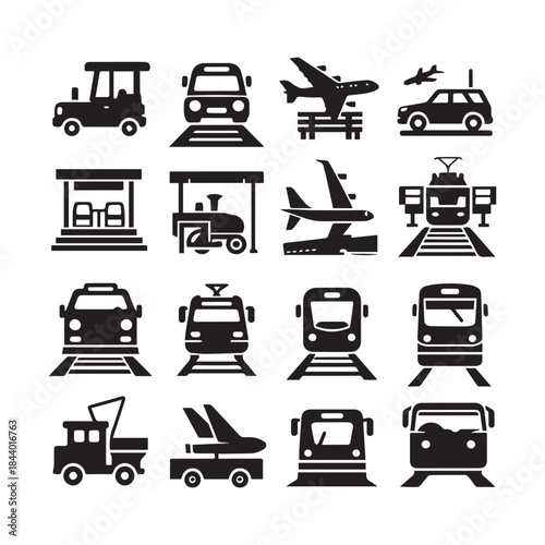 Transportation Icons Set – Car, Bus, Train, Truck & Airplane Vector