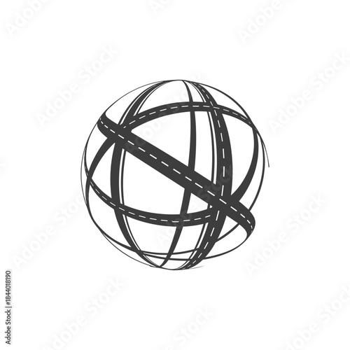 Abstract sphere with winding highways representing worldwide connection.