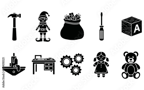 Christmas Toy Workshop Vector Icons Set