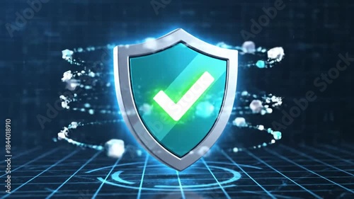 Digital Shield Security Concept with Keyhole and Checkmark.