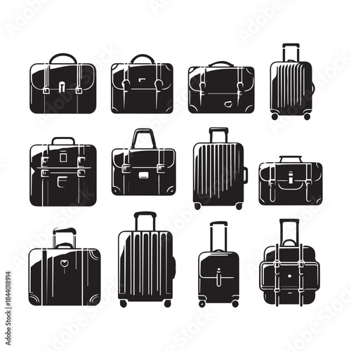 Travel Luggage and Suitcase Icon Set – Black Vector Collection