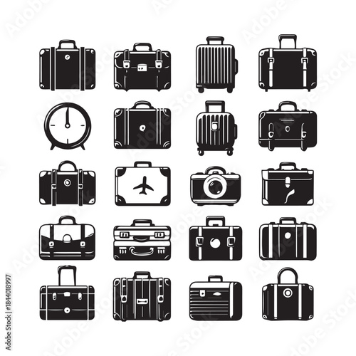Travel Luggage and Suitcase Icon Set – Black Vector Collection