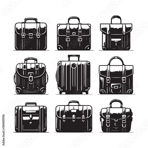 Black Suitcase Icons Pack – Travel Bag Vector Illustration