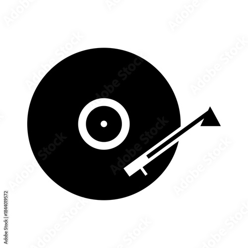 Black vinyl record player with tonearm icon.