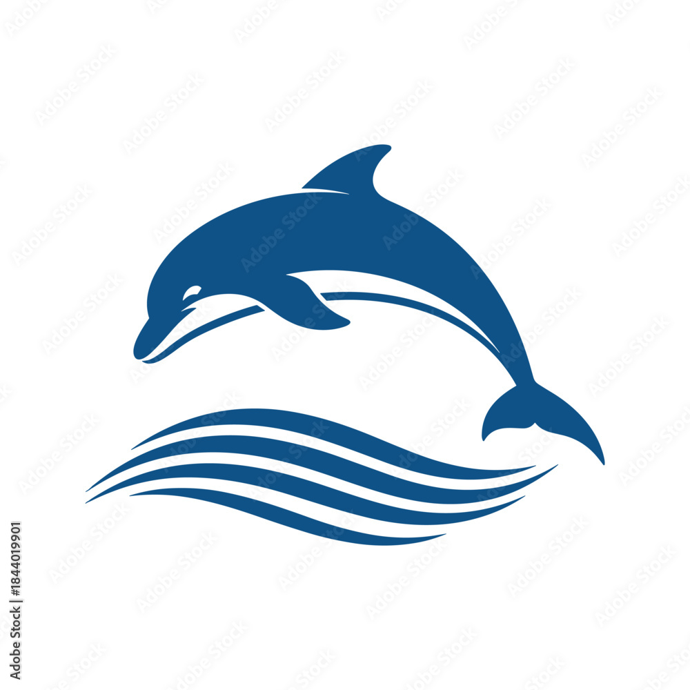 Fototapeta premium Blue Dolphin Leaping Over Waves Illustration.