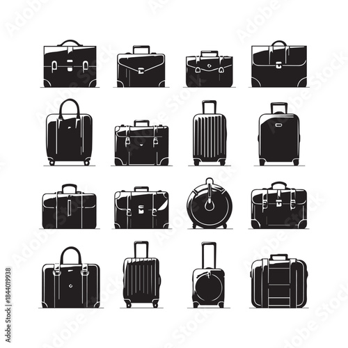 Black Suitcase Icons Pack – Travel Bag Vector Illustration