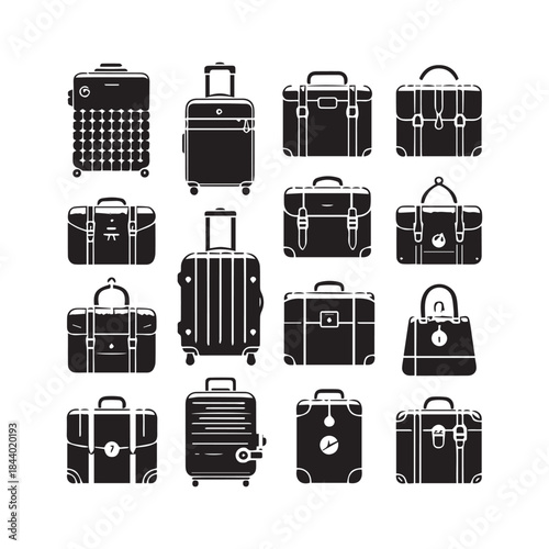 Travel Luggage Icon Set – Suitcase and Bag Vector Collection