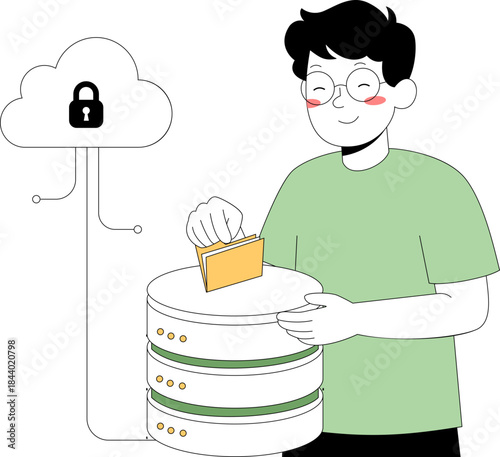 Cloud Data Security Person Uploading Folder to Secure Server  Cloud