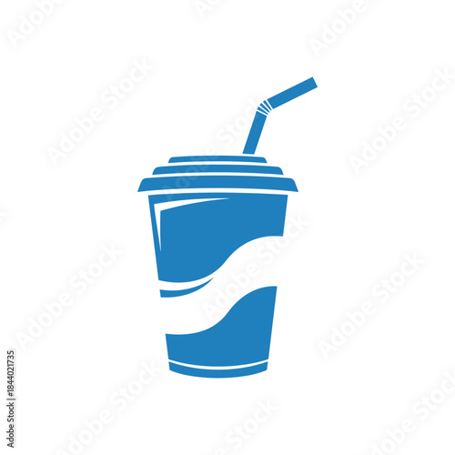 Blue soda cup with straw refreshing beverage for summer enjoyment.