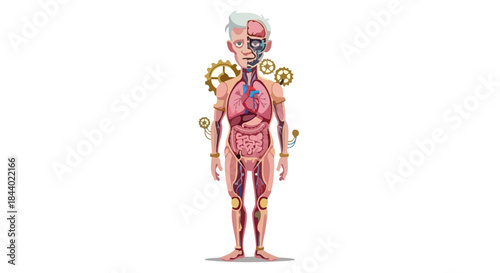 Humanoid Robot with Exposed Internal Organs and Gears.