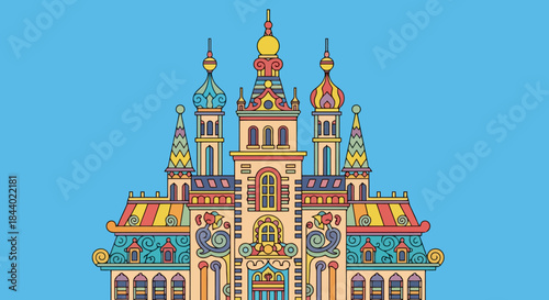 Intricate and Colorful Fantasy Castle Illustration.