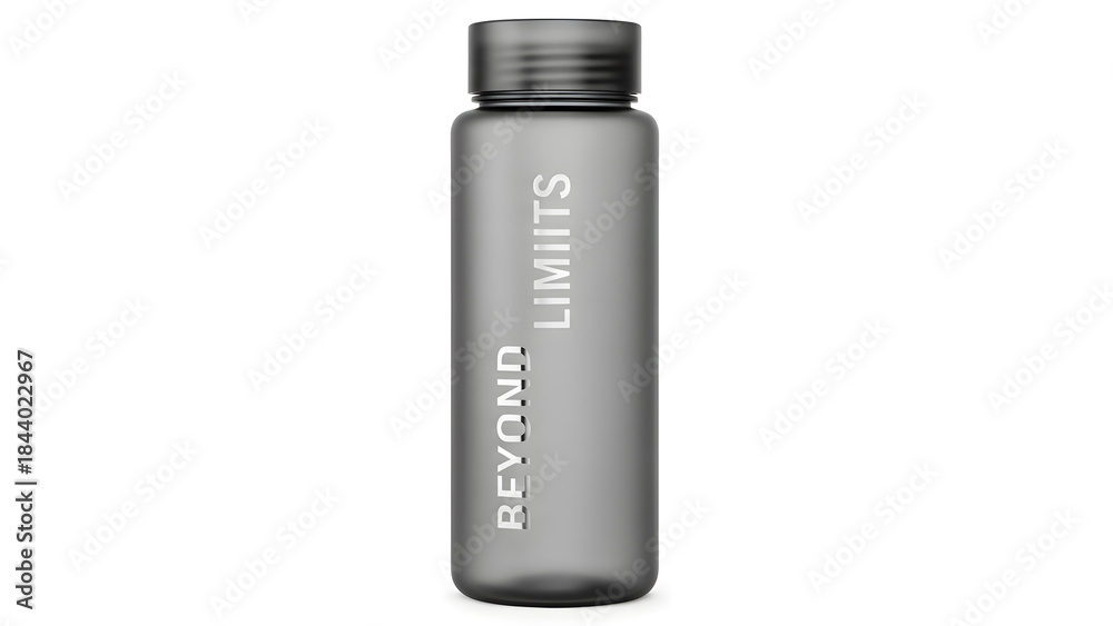 Fototapeta premium Gray Water Bottle with “Beyond Limits” – Premium Fitness & Mindset Mockup on White