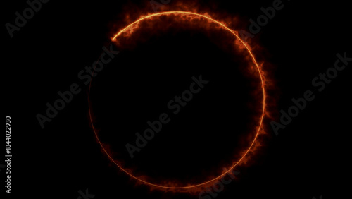 Fiery circle ring portal with dark background