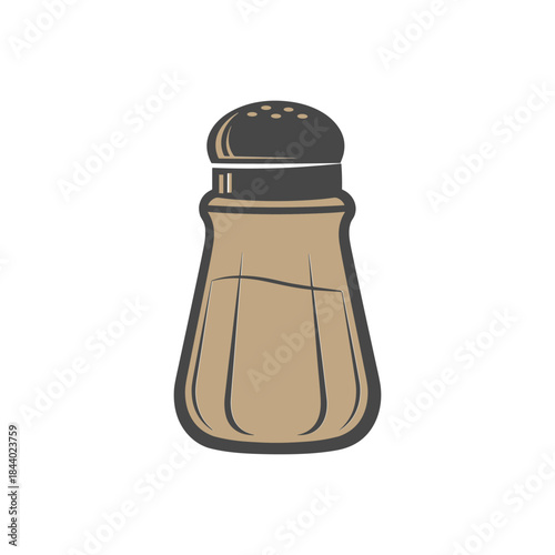 Classic Salt Shaker with Brown Contents and Dark Lid on White Background.