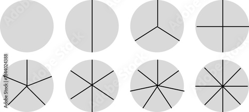 Pie Chart Border Set: Radial Lines from 1 to 8 Sections 