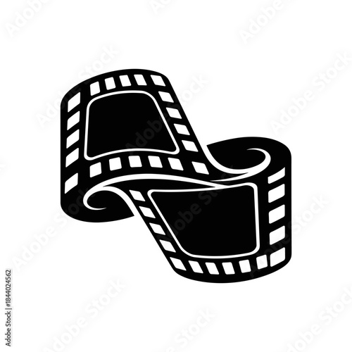 Curled film strip icon representing cinema and movie production.