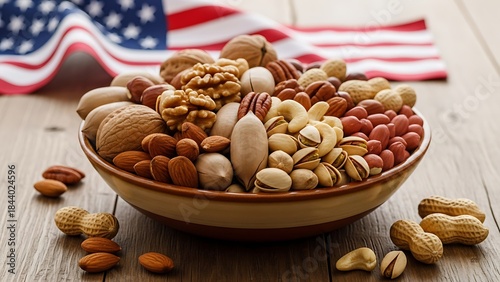 High detail studio shot American nuts mix with almonds peanuts walnuts organic healthy food texture natural warm color isolated background for stock nutrition diet and clean eating promotion