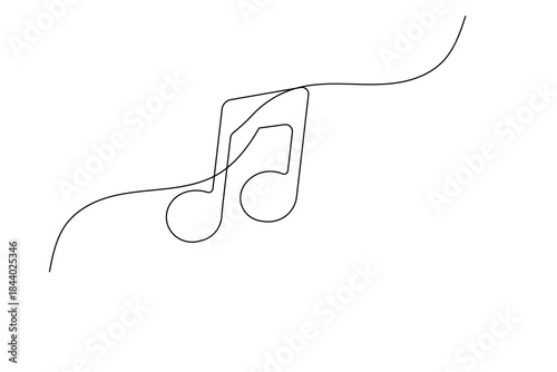 Music note continuous one line drawing on white background