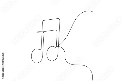 Music note continuous one line drawing on white background
