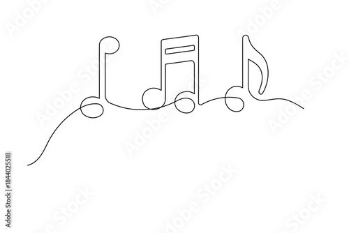 Music note continuous one line drawing on white background