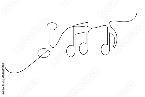 Music note continuous one line drawing on white background