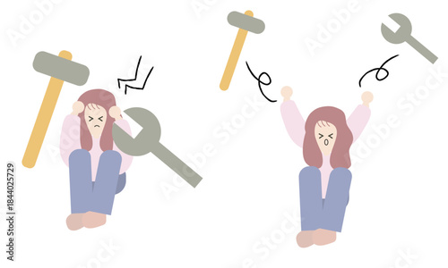 自分を変えなくてはいけないと思う女性と、変わらなくていいと思う女性のイラスト