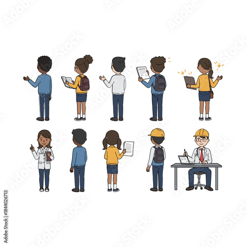 Diverse group of people engaged in various activities showcasing different professions and interests.