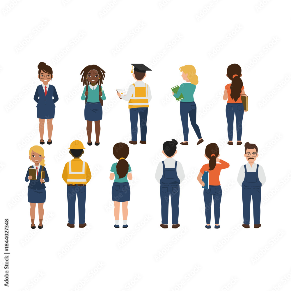 Fototapeta premium Diverse group of people representing various professions and educational backgrounds standing together.