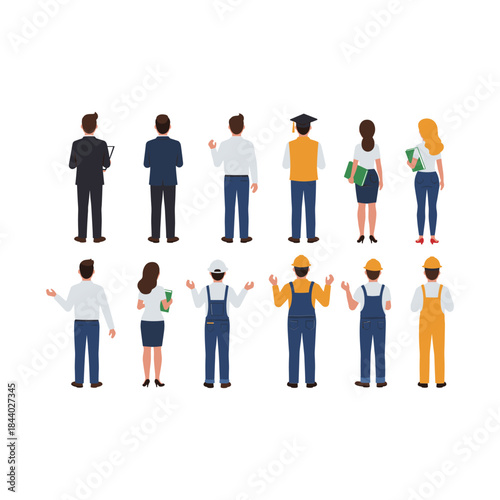 Diverse group of people representing various professions and backgrounds standing together.