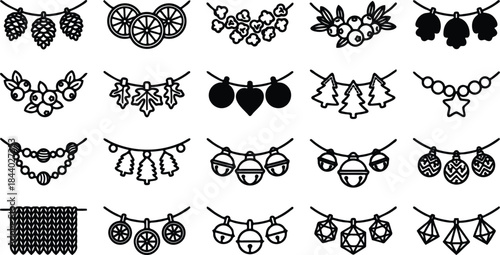 christmas decorations and ornaments on strings