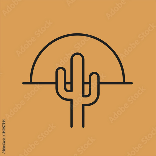 Desert Sunset, Cactus Silhouette, Nature Illustration, Tranquil Environment, Minimalist Viewpoint, Artistic Concept