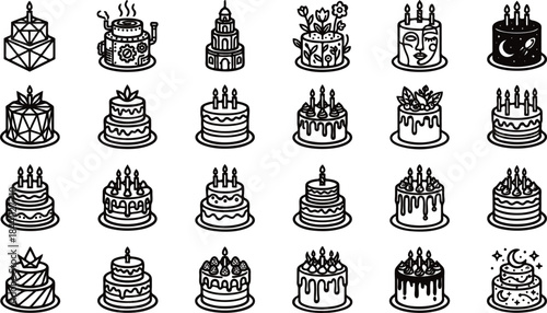 Collection of Various Birthday Cake Illustrations for Celebrations