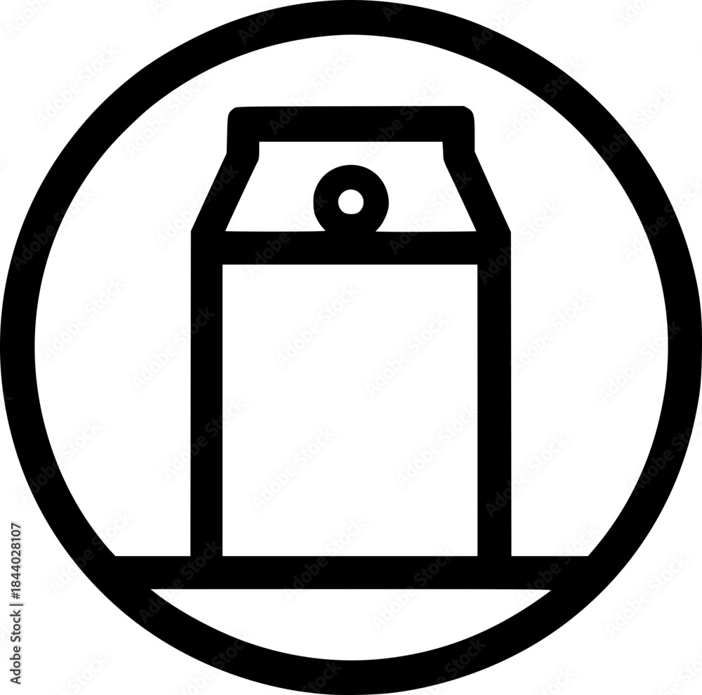 Obraz premium Minimalist black-white milk box icon with clean lines, no shading, isolated on white. Simple, modern, scalable, ideal for logos or digital use.
