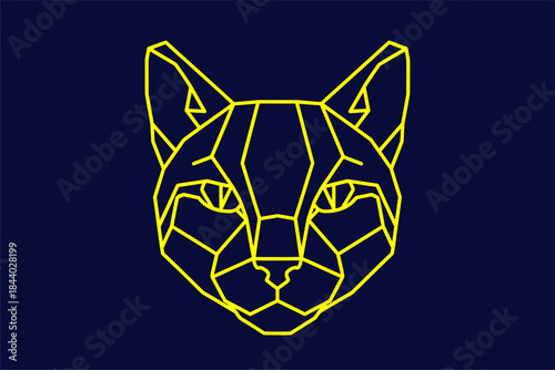Geometric Art, Cat Head, Digital Design, Illustration, Abstract, Front View, Modern Aesthetic
