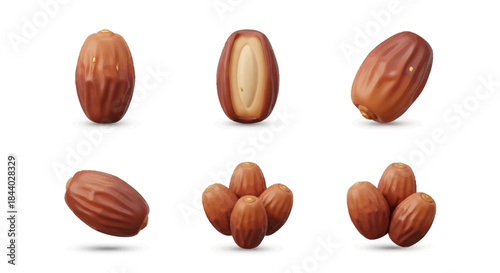 Naturally sweet and healthy dates, a delicious and energizing fruit, presented in various arrangements, highlighting their rich texture and nutritional benefits for a wholesome snack