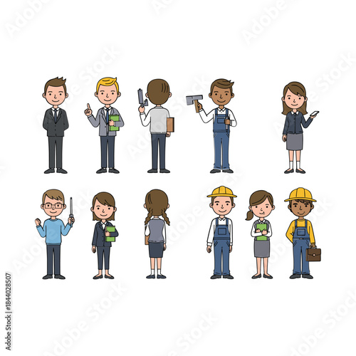 Diverse group of professional workers characters vector illustration set.