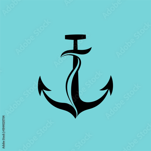 Anchor Symbolism at Sea, Nautical Graphic Design in Vibrant Blue Background