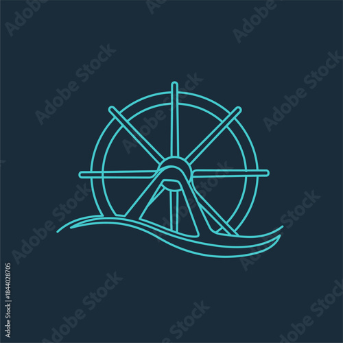 Riverboat, Ferry Wheel, Waterway, Illustration, Urban Setting, Side View, Nautical Concept