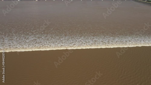 Aerial view of Tides on the Qiantang River in China. High quality 4k footage