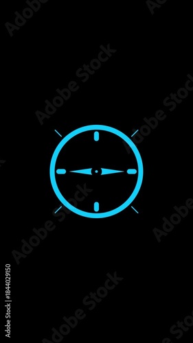 Neon Blue Compass Icon on Black Background navigation direction