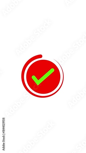 Green check mark symbol inside a red circle on a white background tick sign
