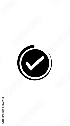 Black check mark symbol inside a circular outline on a white background tick sign