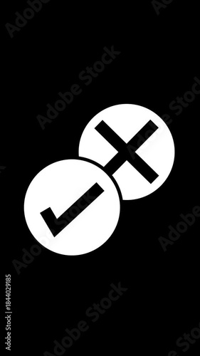 Two white circles on a black background one with a checkmark and one with a dash tick minus